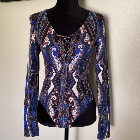Free People Blue Paisley lace up bodysuit - Picture 11 of 12